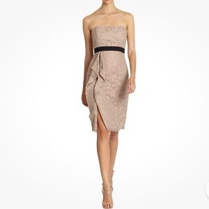 BCBGMaxAzria Strapless Lace Dress in Taupe and Black